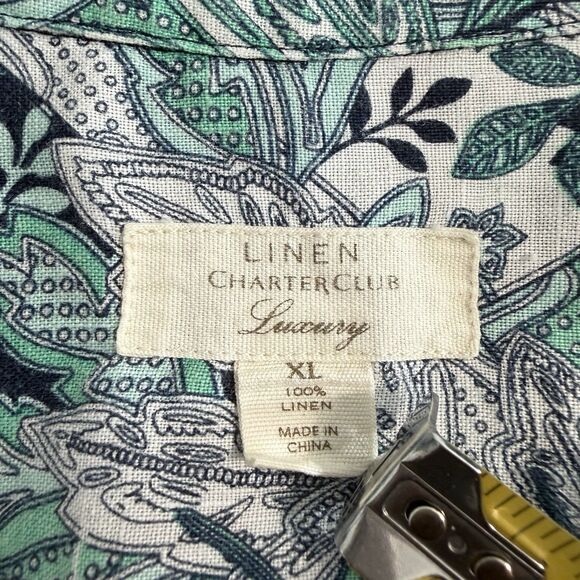 Charter Club Luxury 100% Linen Button Down Shirt Blue White Paisley Woman Sz XL - Picture 3 of 7